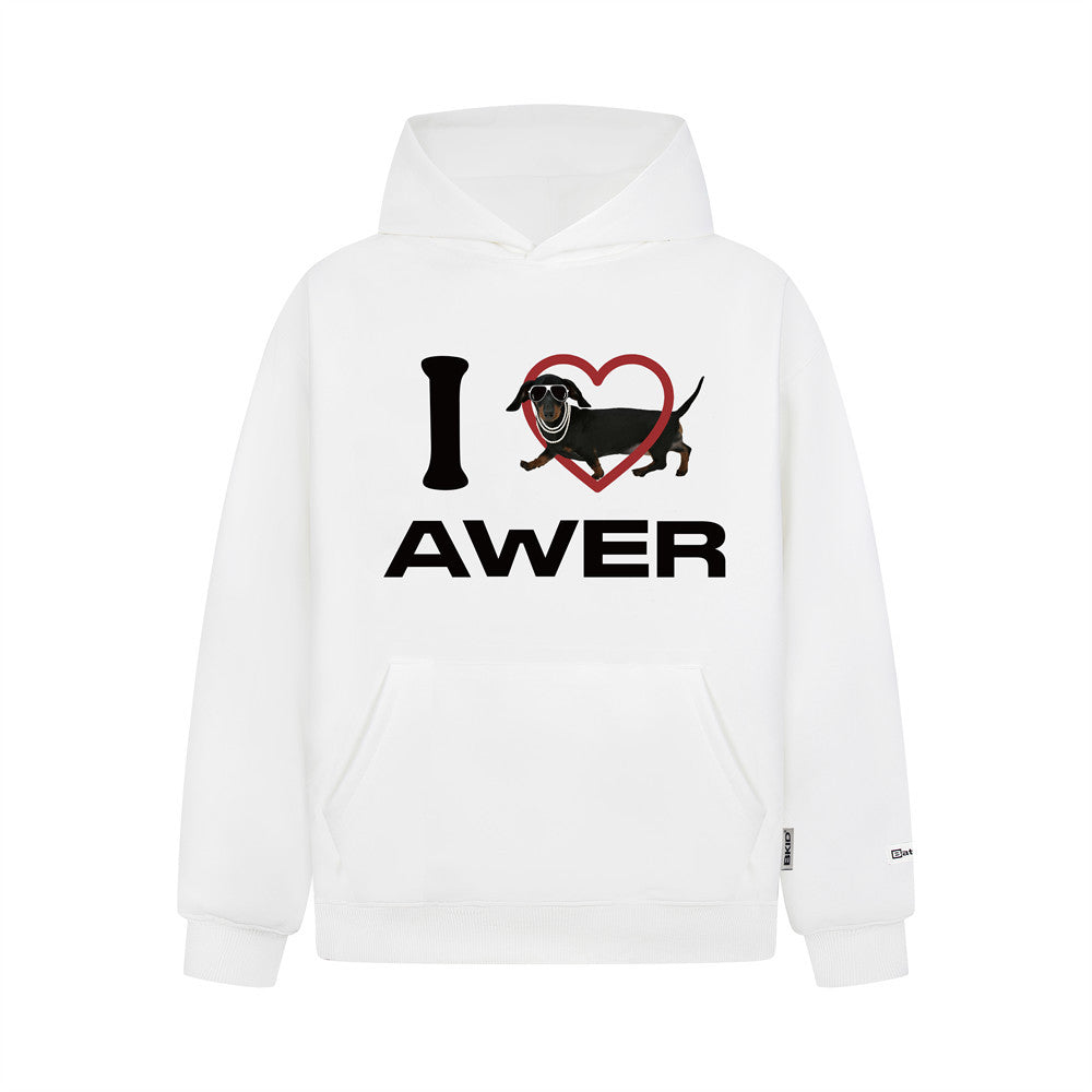 American-style Cartoon Puppy Love Printed Hooded Sweater For Men And Women Hip-hop Vibe Trendy Loose Pullover Sweatshirt