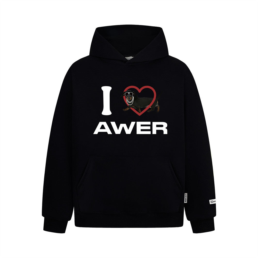 American-style Cartoon Puppy Love Printed Hooded Sweater For Men And Women Hip-hop Vibe Trendy Loose Pullover Sweatshirt
