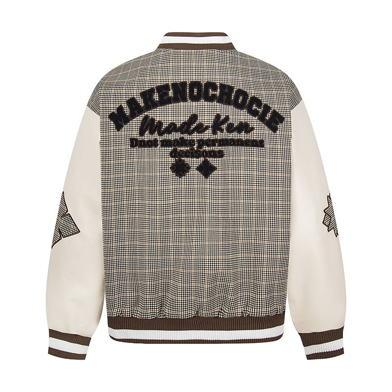 American Retro Street Workwear Plaid Baseball Suit Coat Spring And Autumn Fashion Brand Loose Hip Hop Jacket
