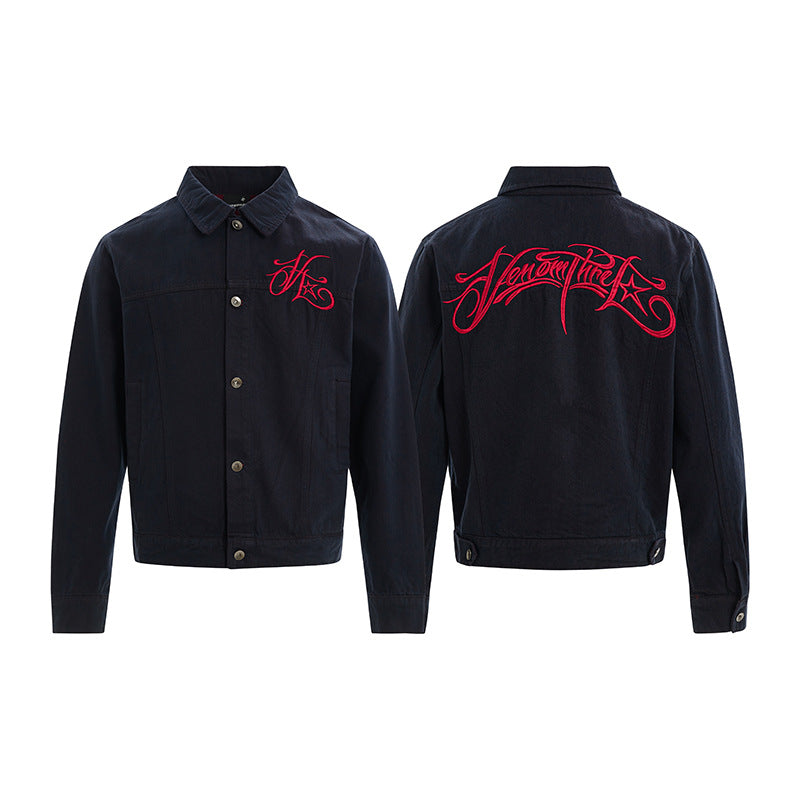 Trendy Brand American Style Spring And Autumn Lel Fashionable Men's Tooling Loose Casual Hip-hop Two-color Denim Jacket