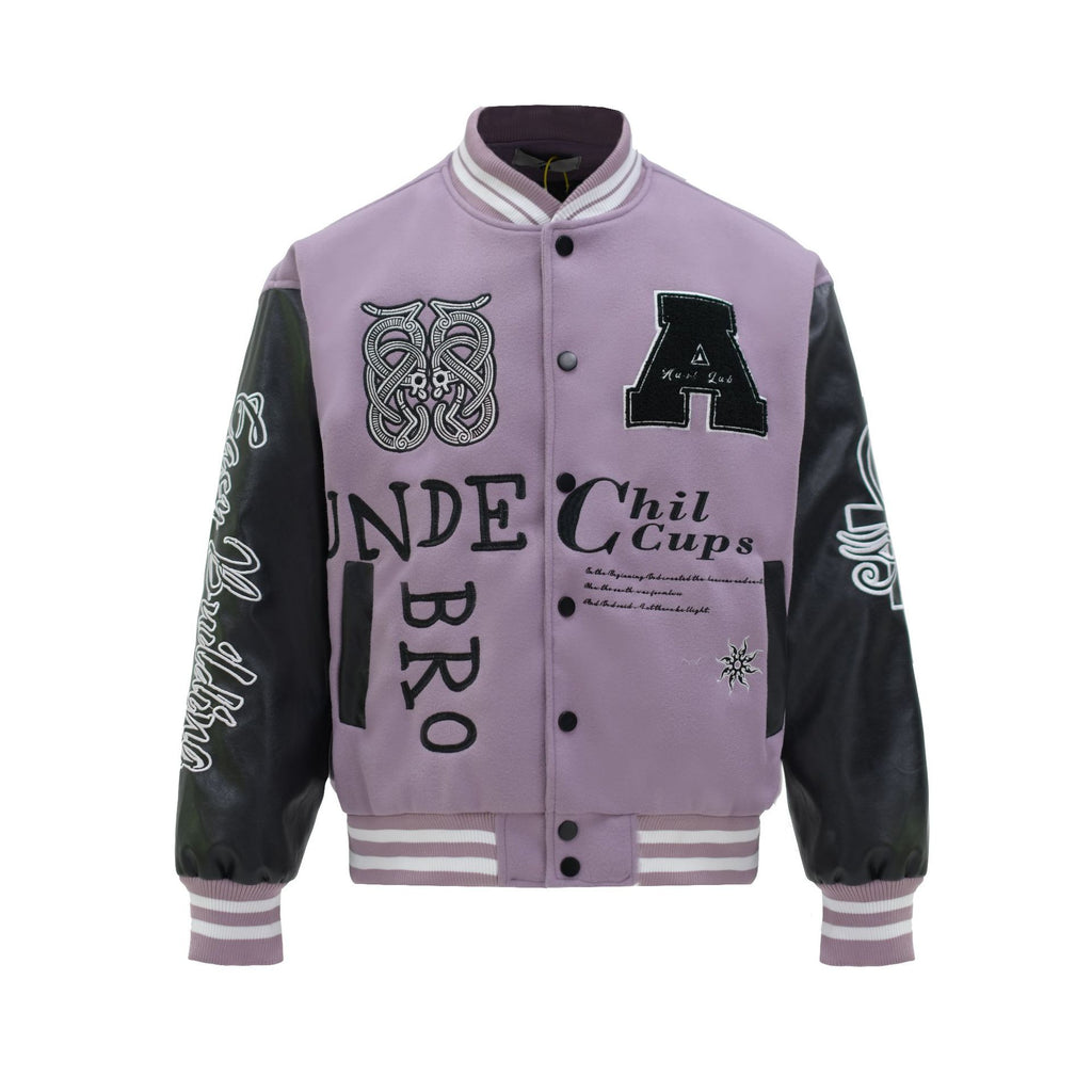 Trendy Street Embroidered Contrast Jacket Spring And Autumn New Retro National Fashion Hip Hop Baseball Suit Jacket