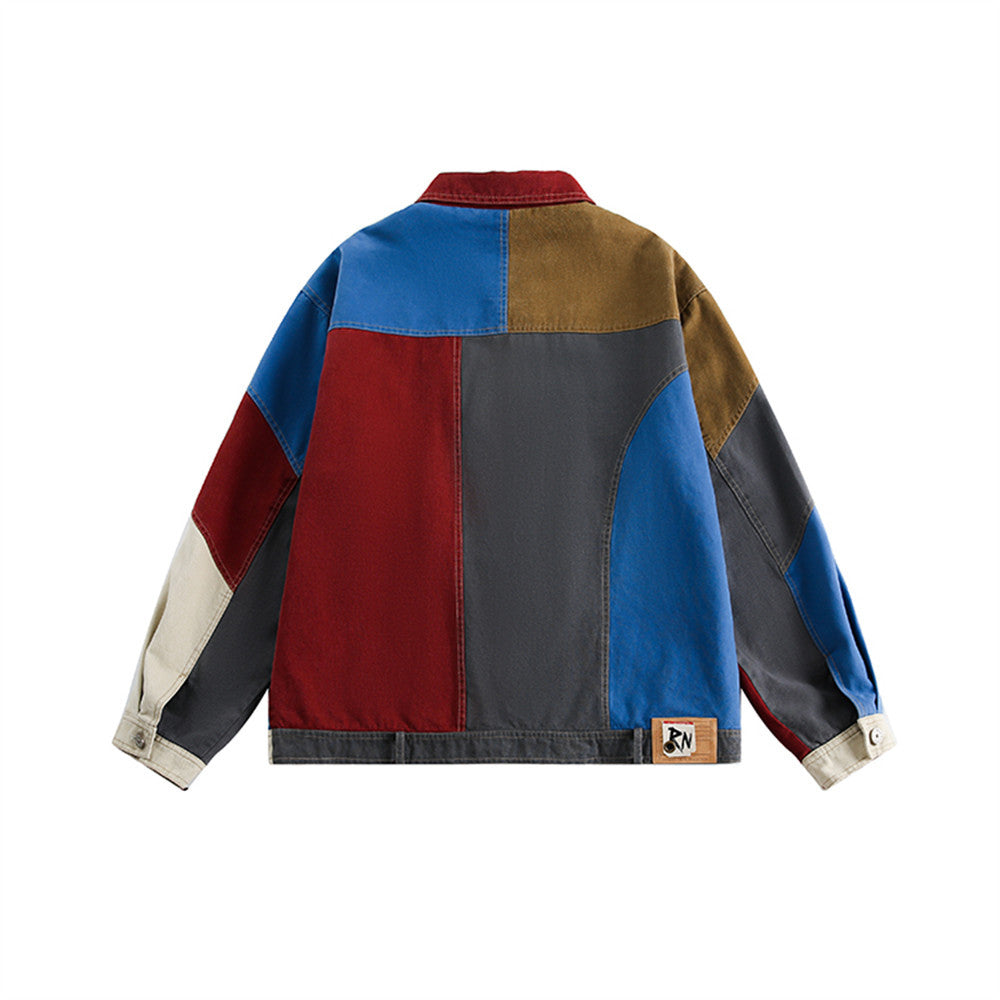 Beggar Stitching Contrast Color Patch Irregular Jacket Men's Hip-Hop Fashionable Multi-Pocket Design Distinctive Loose Jacket