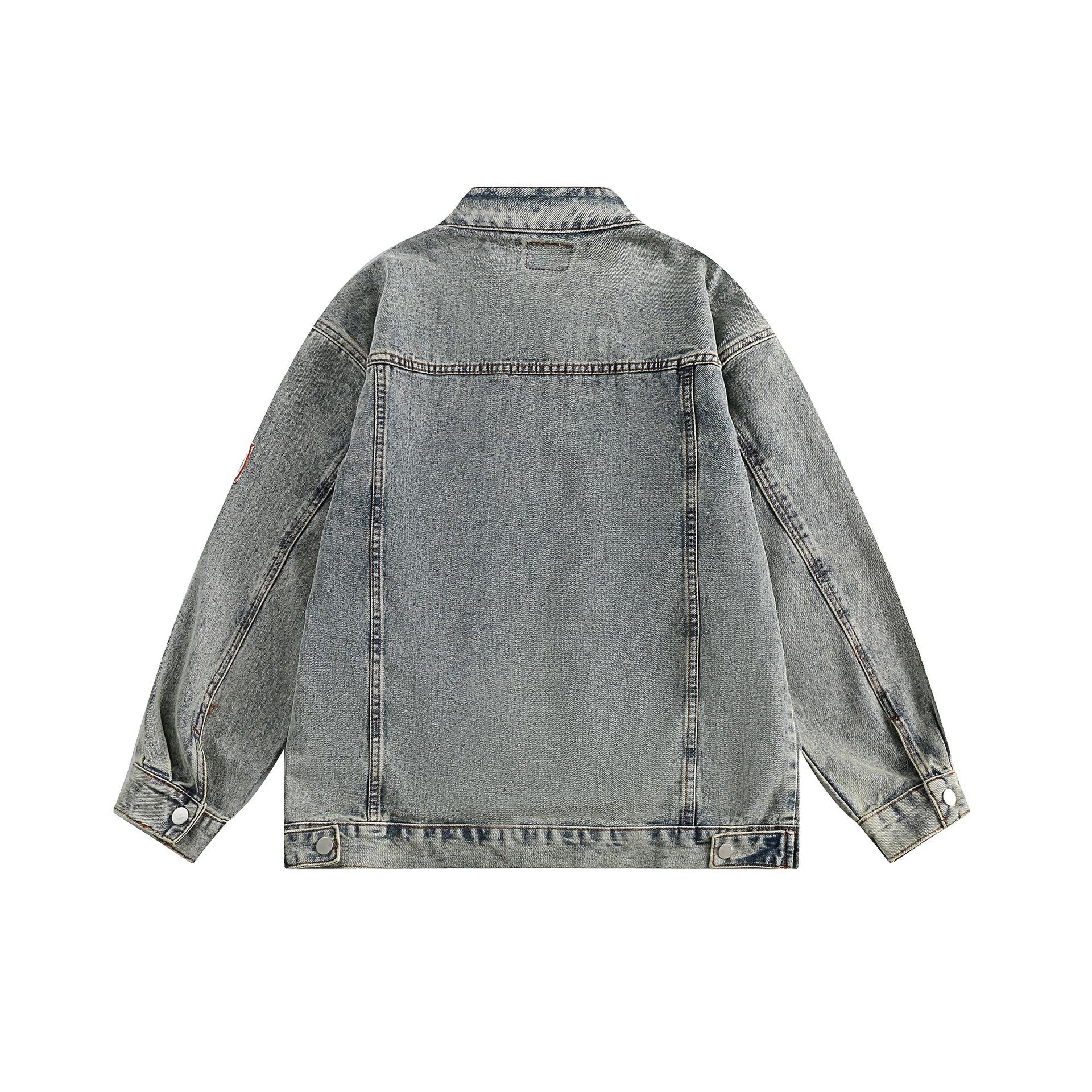 High Street Ins American Style Hip-Hop Denim Coat Autumn Loose Washed Dressed Off-Collar Jacket Top