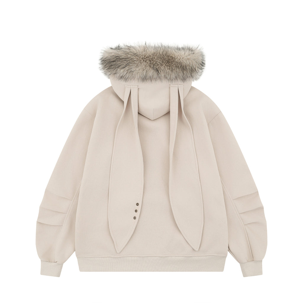 Hip-Hop Yabi Printed Rabbit Ear Cardigan Hooded Sweater Men's And Women's Vintage Vintage Jacket
