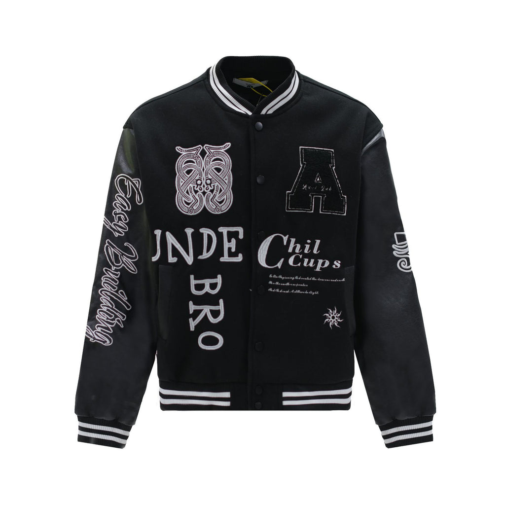 Trendy Street Embroidered Contrast Jacket Spring And Autumn New Retro National Fashion Hip Hop Baseball Suit Jacket