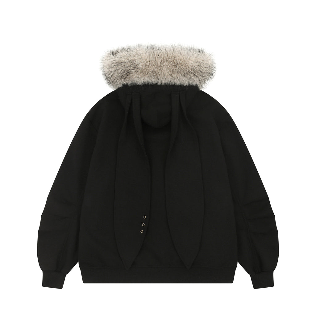 Hip-Hop Yabi Printed Rabbit Ear Cardigan Hooded Sweater Men's And Women's Vintage Vintage Jacket