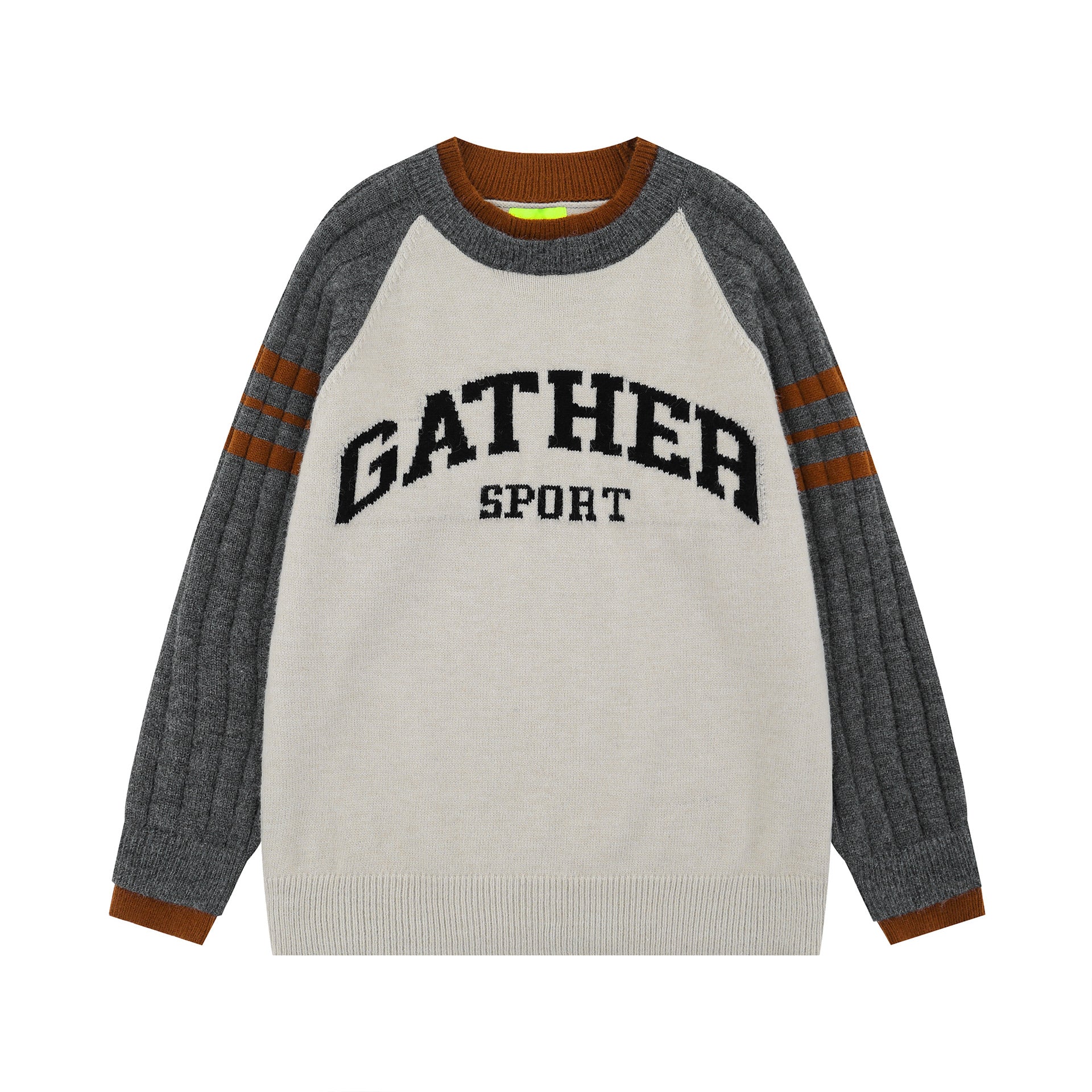 2025 New American Style High Street Fashionable Hip Hop Letter Embroidered Colorblock Crewneck Loose Knit Sweater