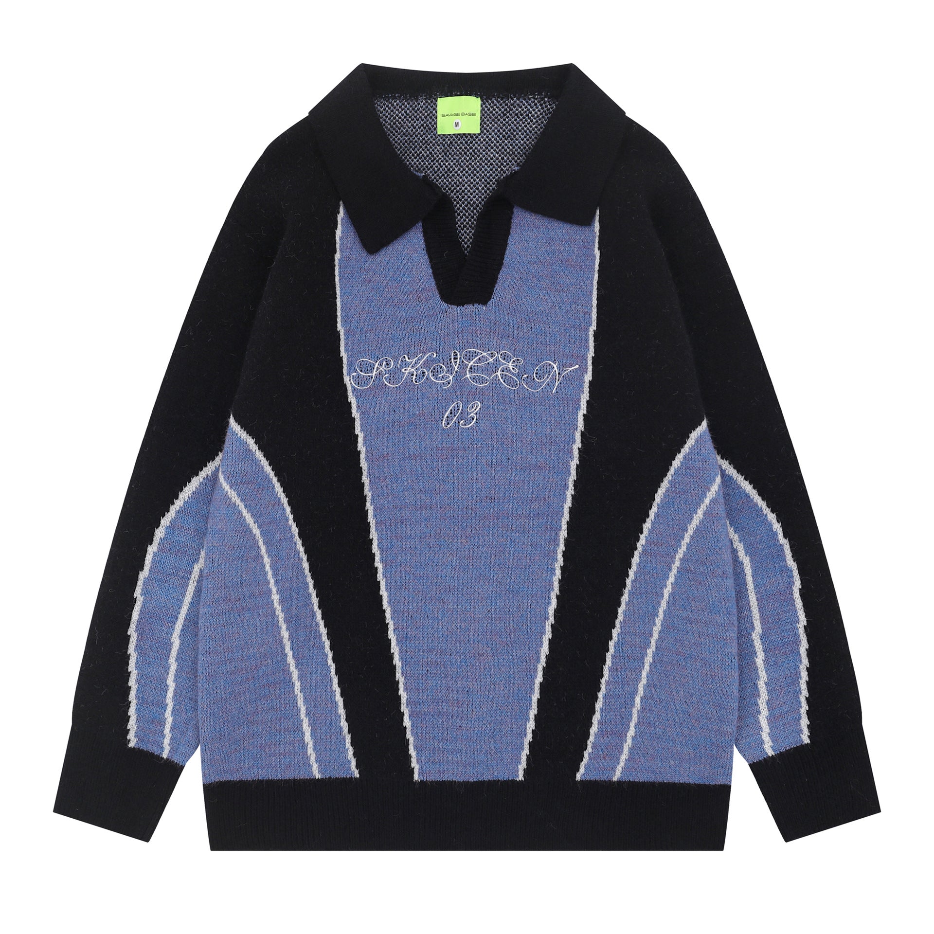 2025 New American Color-block Trendy Letter Embroidered Hip-hop Loose Casual Knit Top