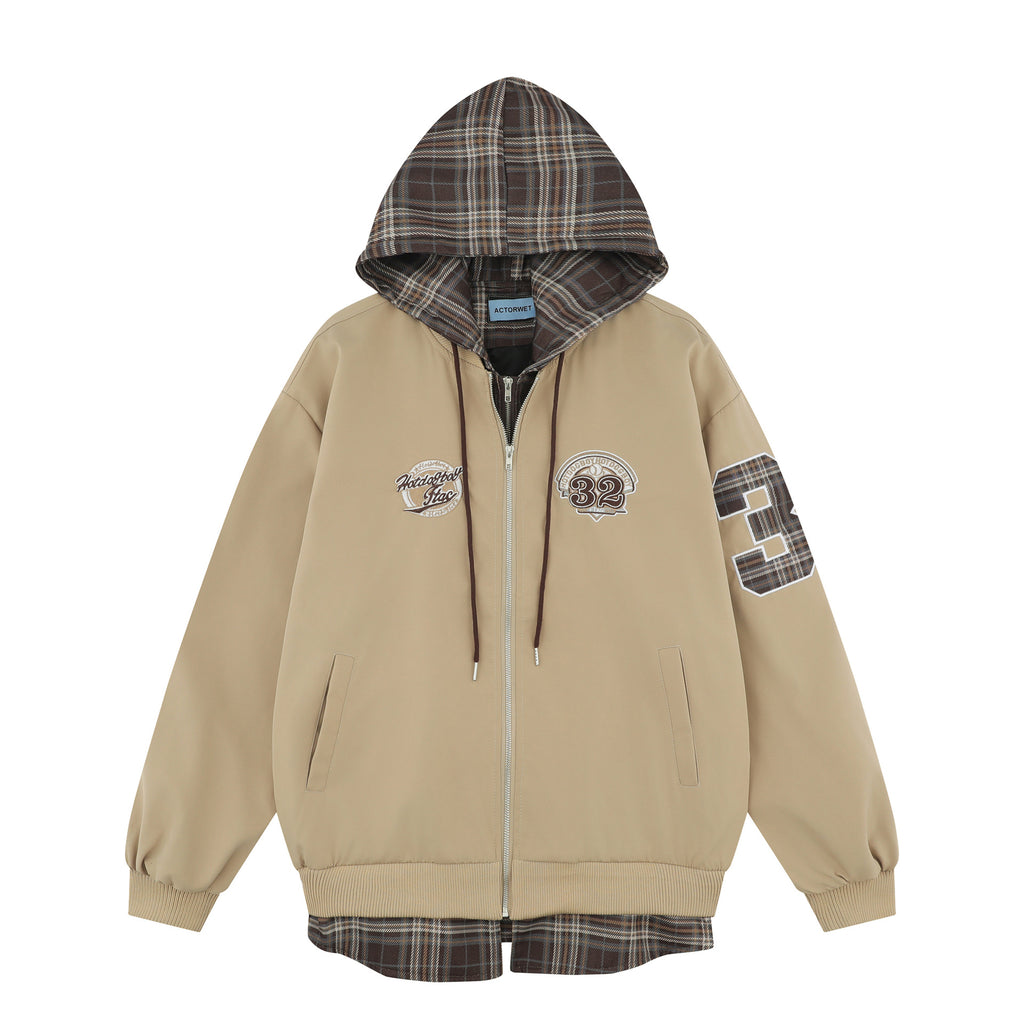2025 New American Style Retro Street Trendy Fake Two-Piece Handsome Hip-Hop Design Loose Casual Jacket