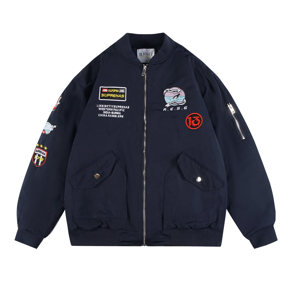 American Heavy Industry Badge Embroidered Flying Cotton-padded Jacket Fashion Brand Hip-hop High Street Cotton-padded Baseball Suit Jacket