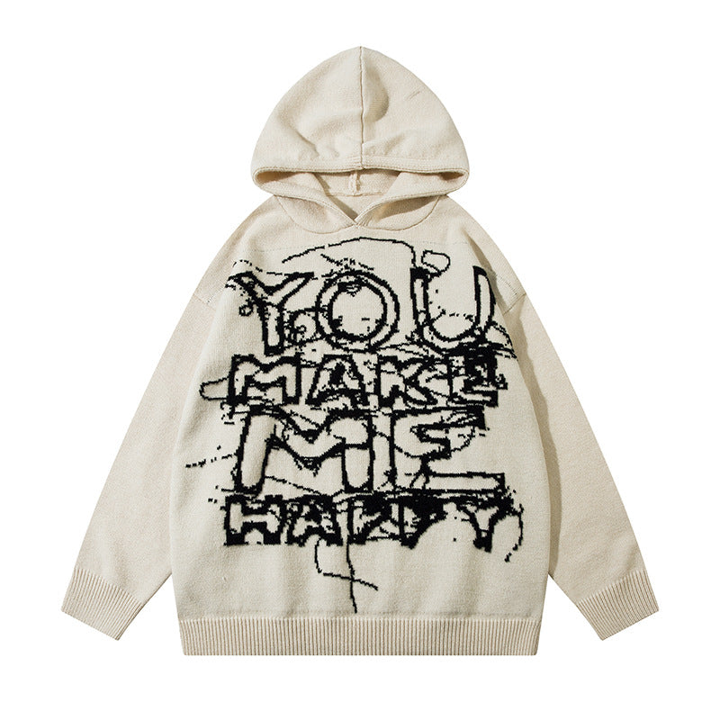 New Long Sleeve Sweater Ins American Street Hip Hop Hooded Letters Graffiti Painting Trendy Brand Sweater