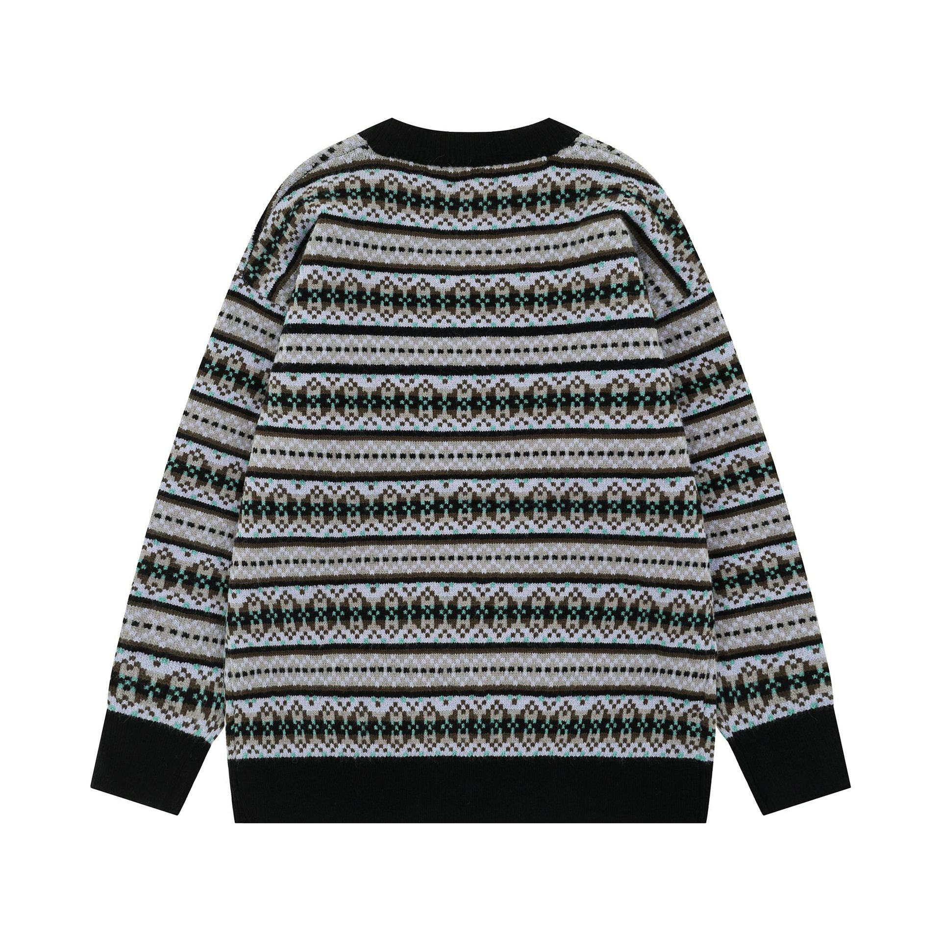 2025 New American Street Fashion Hip Hop Trendy Letter Embroidered Striped Loose Casual Knit Sweater