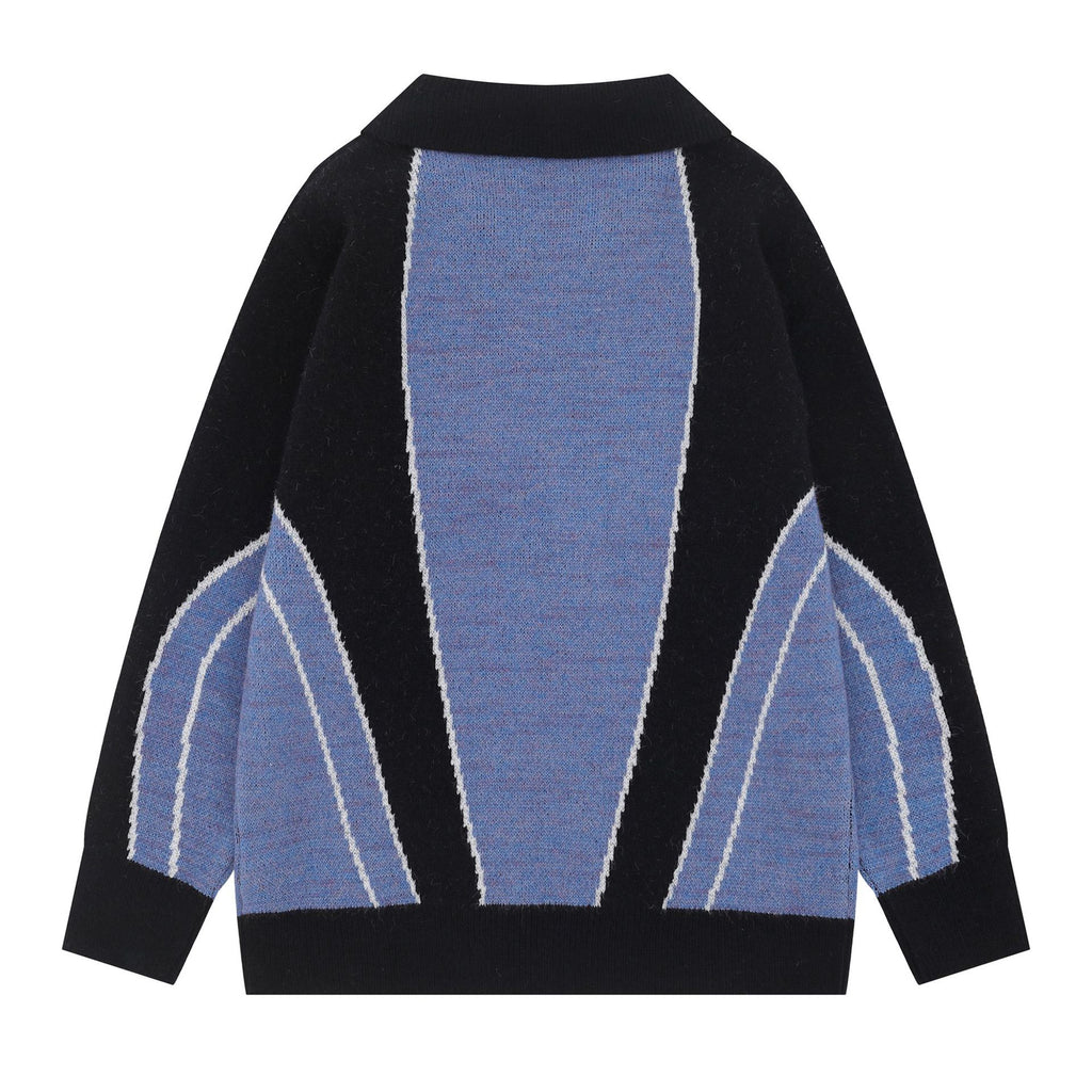 2025 New American Color-block Trendy Letter Embroidered Hip-hop Loose Casual Knit Top