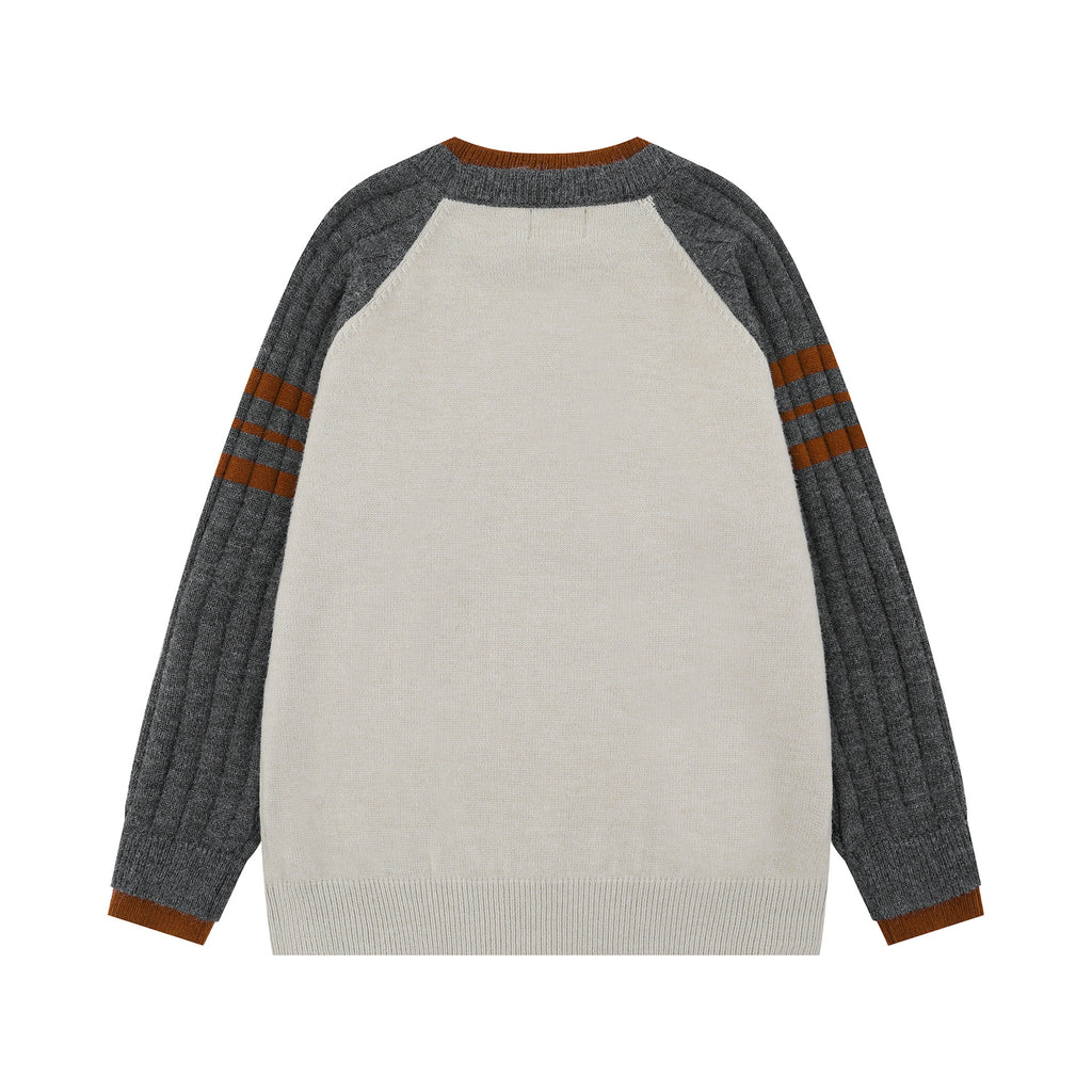 2025 New American Style High Street Fashionable Hip Hop Letter Embroidered Colorblock Crewneck Loose Knit Sweater