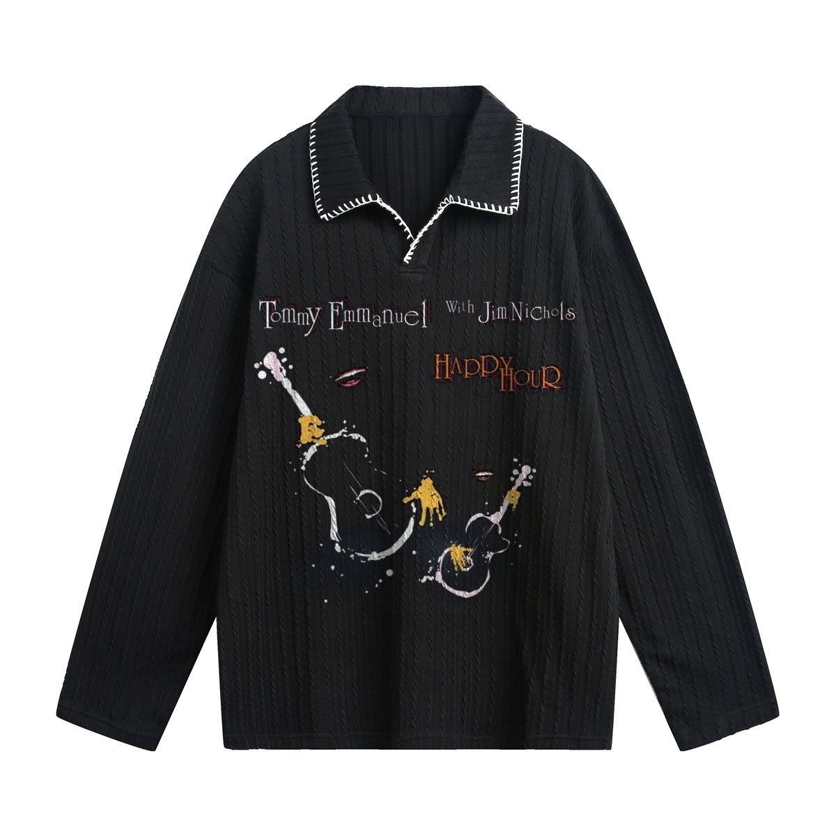 Hip-hop Fashion Brand Autumn Loose Lapel Knitted T-shirt Vintage Retro Lazy Long Sleeve POLO Shirt