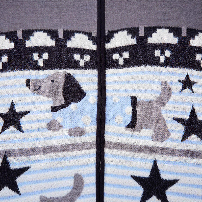 American Style Retro Star Stripe Animal Print Sweater Loose Trendy Brand Street Hip Hop Knitted Cardigan