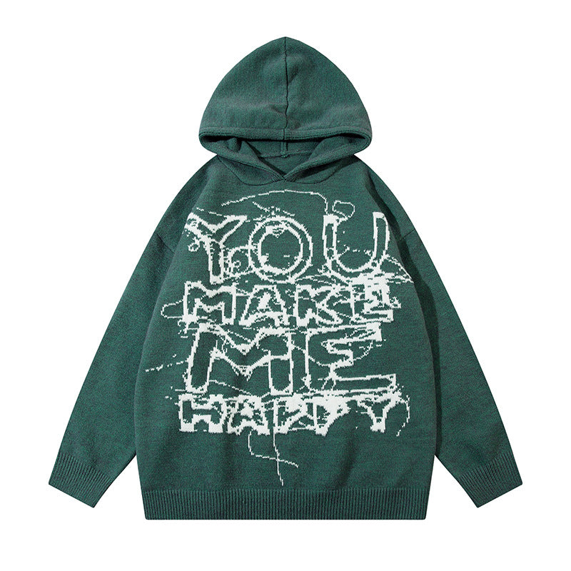 New Long Sleeve Sweater Ins American Street Hip Hop Hooded Letters Graffiti Painting Trendy Brand Sweater