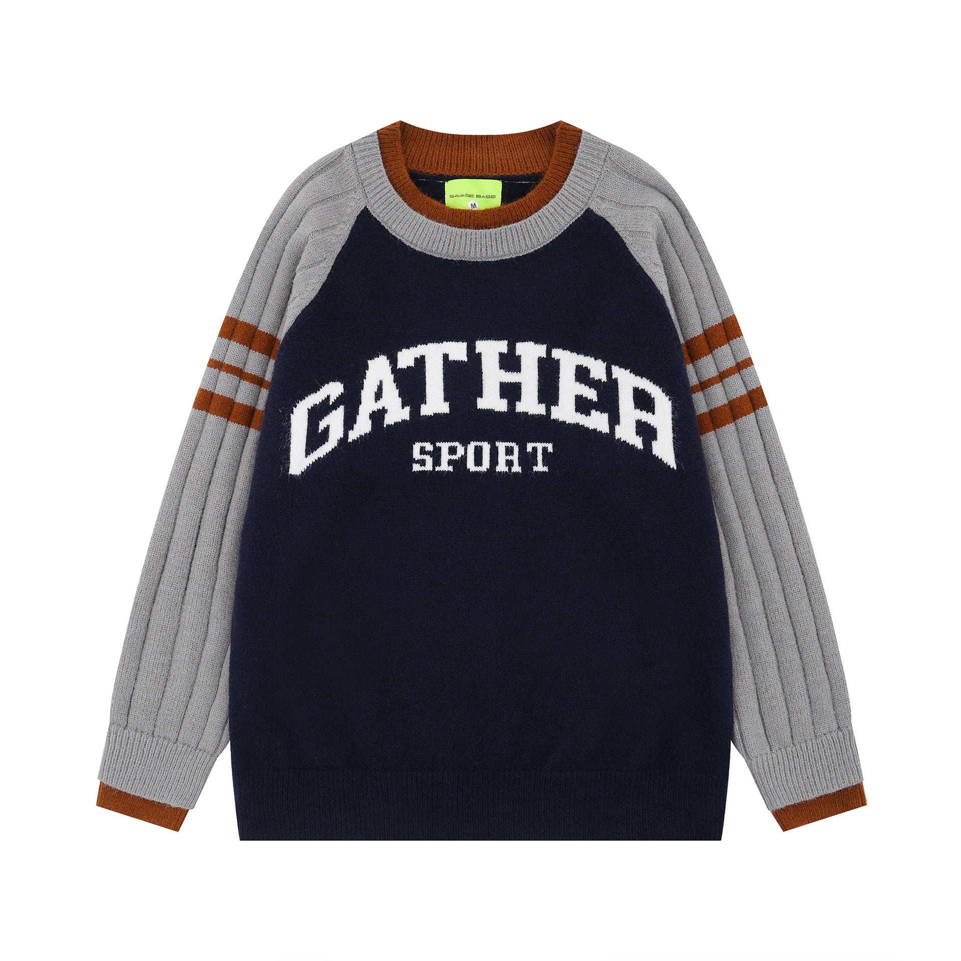 2025 New American Style High Street Fashionable Hip Hop Letter Embroidered Colorblock Crewneck Loose Knit Sweater