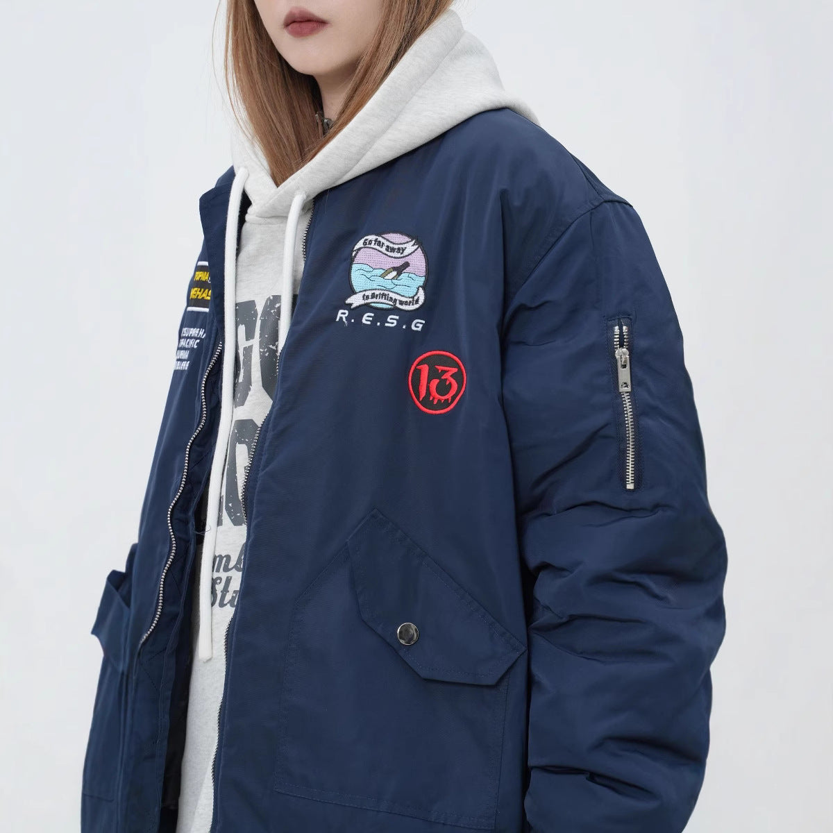 American Heavy Industry Badge Embroidered Flying Cotton-padded Jacket Fashion Brand Hip-hop High Street Cotton-padded Baseball Suit Jacket