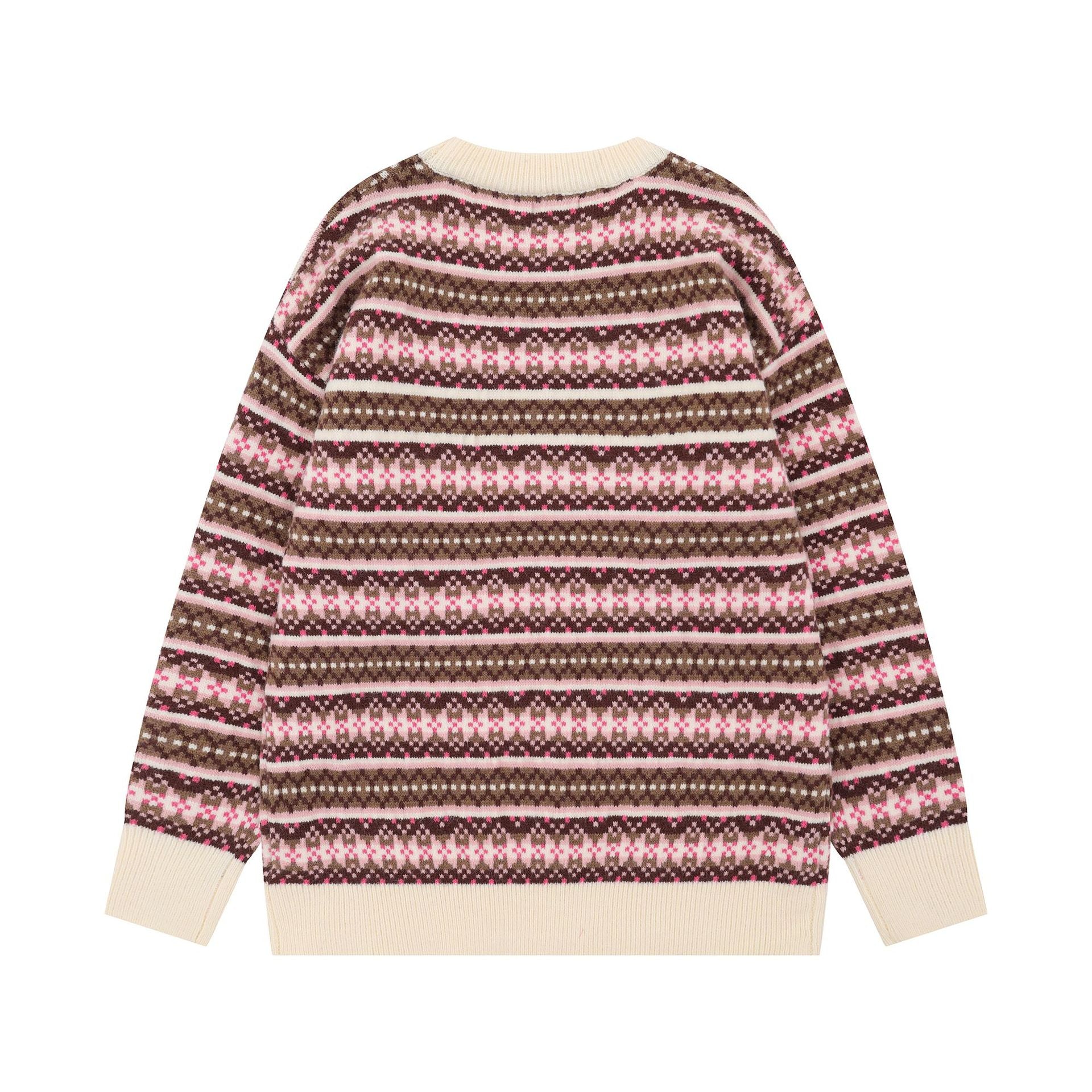 2025 New American Street Fashion Hip Hop Trendy Letter Embroidered Striped Loose Casual Knit Sweater