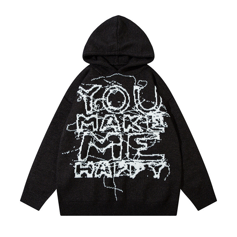 New Long Sleeve Sweater Ins American Street Hip Hop Hooded Letters Graffiti Painting Trendy Brand Sweater