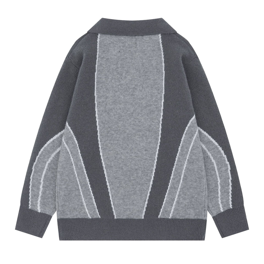 2025 New American Color-block Trendy Letter Embroidered Hip-hop Loose Casual Knit Top