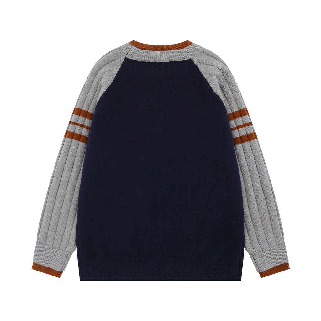 2025 New American Style High Street Fashionable Hip Hop Letter Embroidered Colorblock Crewneck Loose Knit Sweater