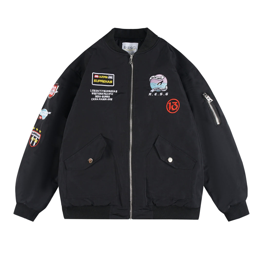 American Heavy Industry Badge Embroidered Flying Cotton-padded Jacket Fashion Brand Hip-hop High Street Cotton-padded Baseball Suit Jacket