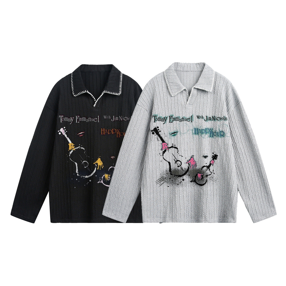 Hip-hop Fashion Brand Autumn Loose Lapel Knitted T-shirt Vintage Retro Lazy Long Sleeve POLO Shirt