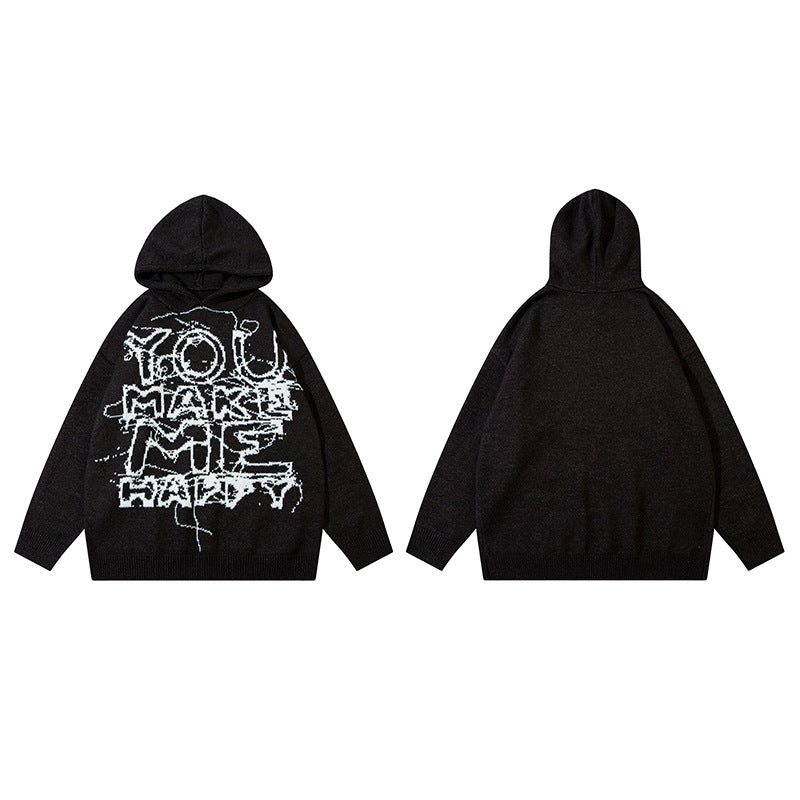 New Long Sleeve Sweater Ins American Street Hip Hop Hooded Letters Graffiti Painting Trendy Brand Sweater