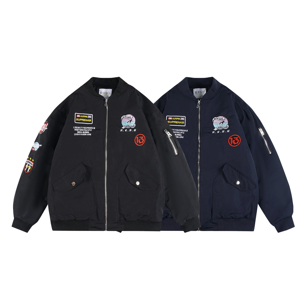 American Heavy Industry Badge Embroidered Flying Cotton-padded Jacket Fashion Brand Hip-hop High Street Cotton-padded Baseball Suit Jacket