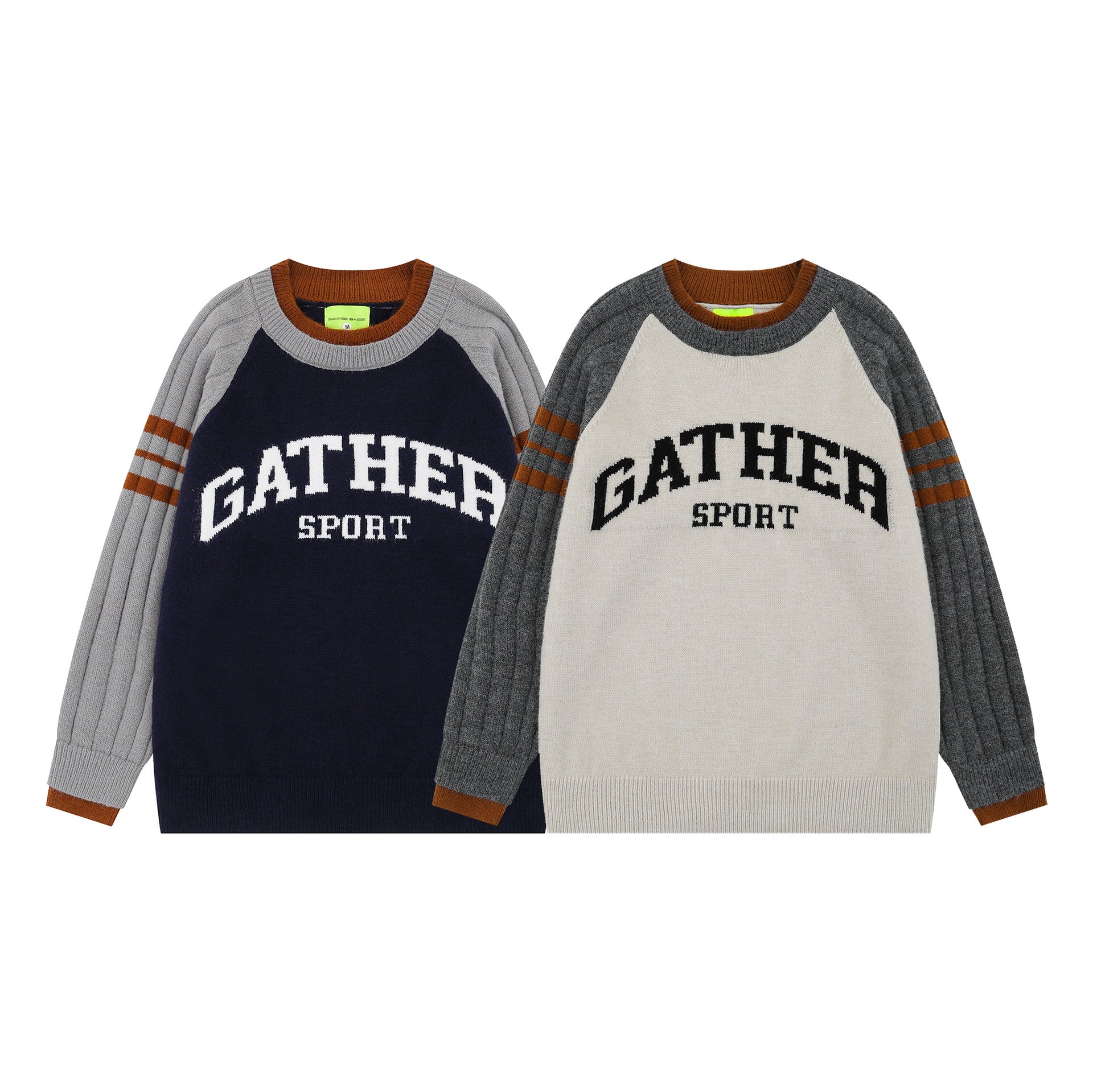 2025 New American Style High Street Fashionable Hip Hop Letter Embroidered Colorblock Crewneck Loose Knit Sweater
