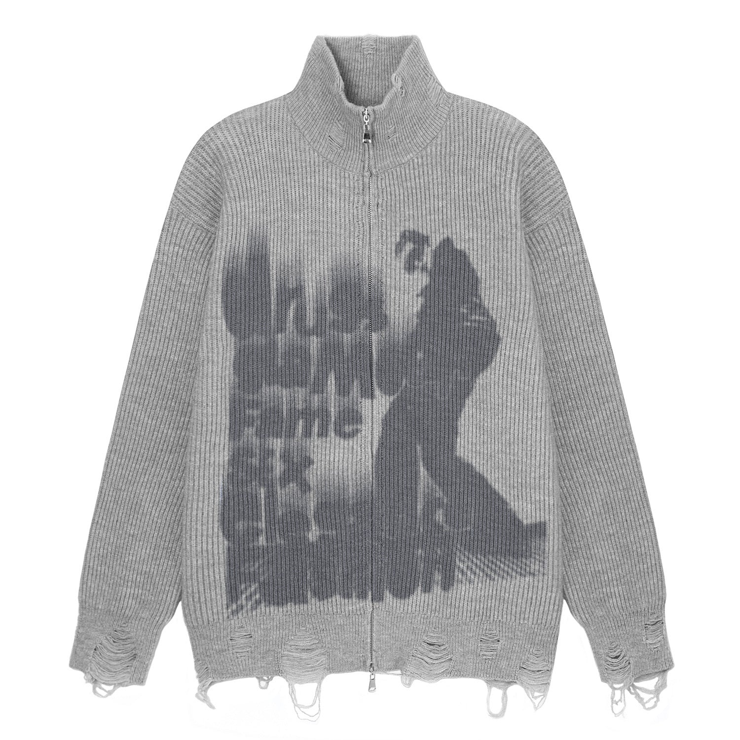 American-style High Street Graffiti Destruction Wind Cardigan Sweater Men's Autumn And Winter Hip-hop National Fashion Design Sense Knitwear