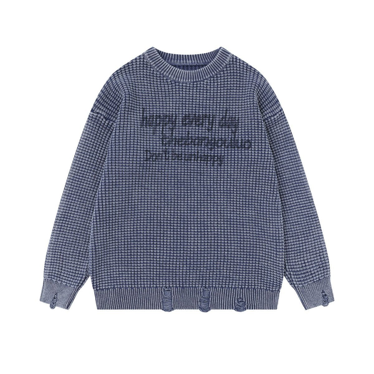 2025 American Fashion Brand Letter Graffiti Irregular Cut Long Sleeve Sweater Men's Hip Hop Sweater