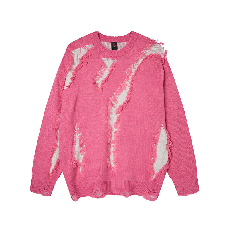 Hip-hop Personalized Men's And Women's Ripped Sweater American-style Oversize Couple's Knitwear Sweater Autumn