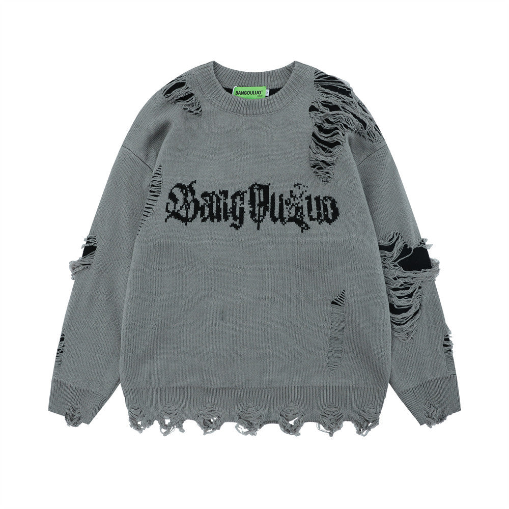 Trendy Brand Laid-back Crochet Sweater Men's Crewneck Sweater European And American Style Loose Long-sleeved Casual Pullover Sweater