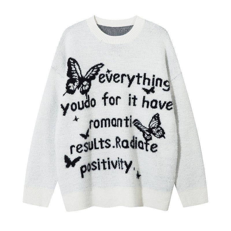 Autumn And Winter New European And American High Street Butterfly Jacquard Knitwear Retro Men's And Women's Hip-Hop Sweater