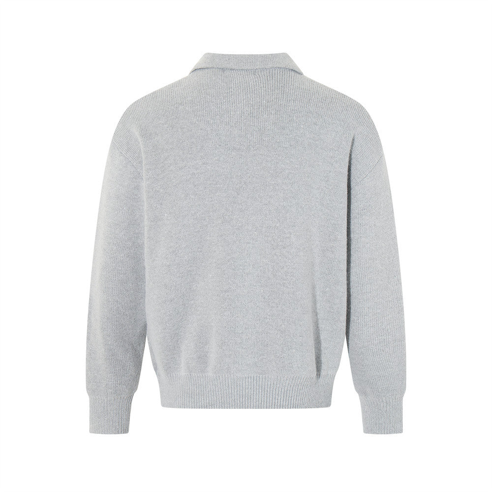 Men's Lapel Sweater European And American Fashion Brand Solid Color Simple Knitted Base Shirt Long Sleeve POLO Collar Sweater Inner Spring And Autumn