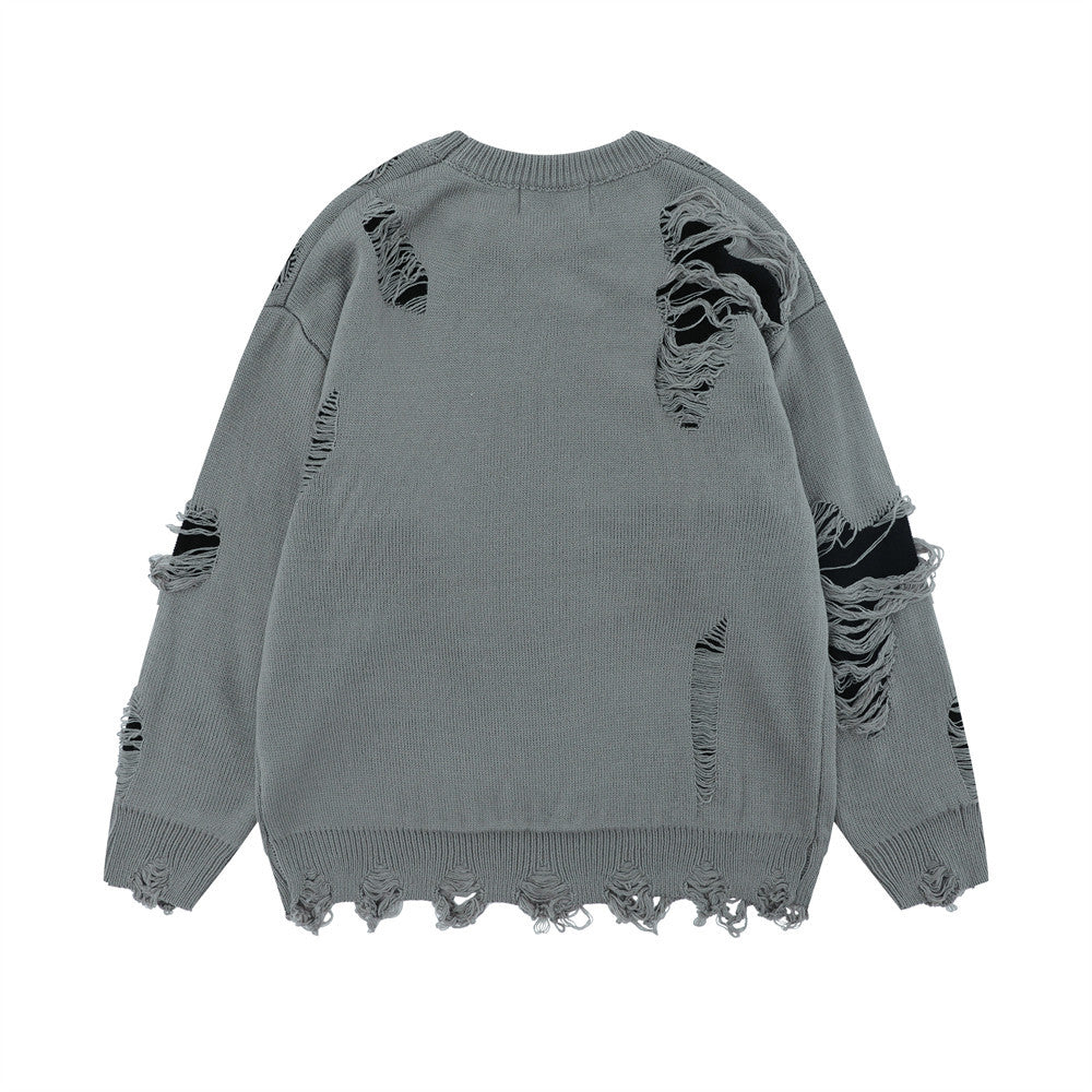 Trendy Brand Laid-back Crochet Sweater Men's Crewneck Sweater European And American Style Loose Long-sleeved Casual Pullover Sweater
