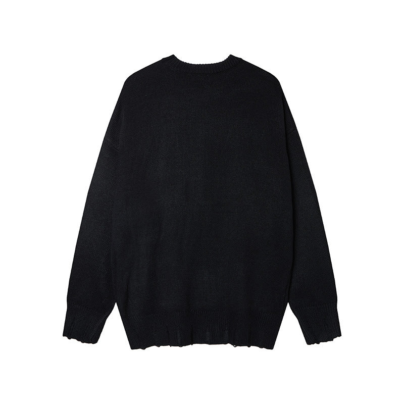 American Style Retro Hip-Hop Letter Knitted Crewneck Knitted Top Men's Autumn And Winter Fashion Brand Lazy Style Sweater