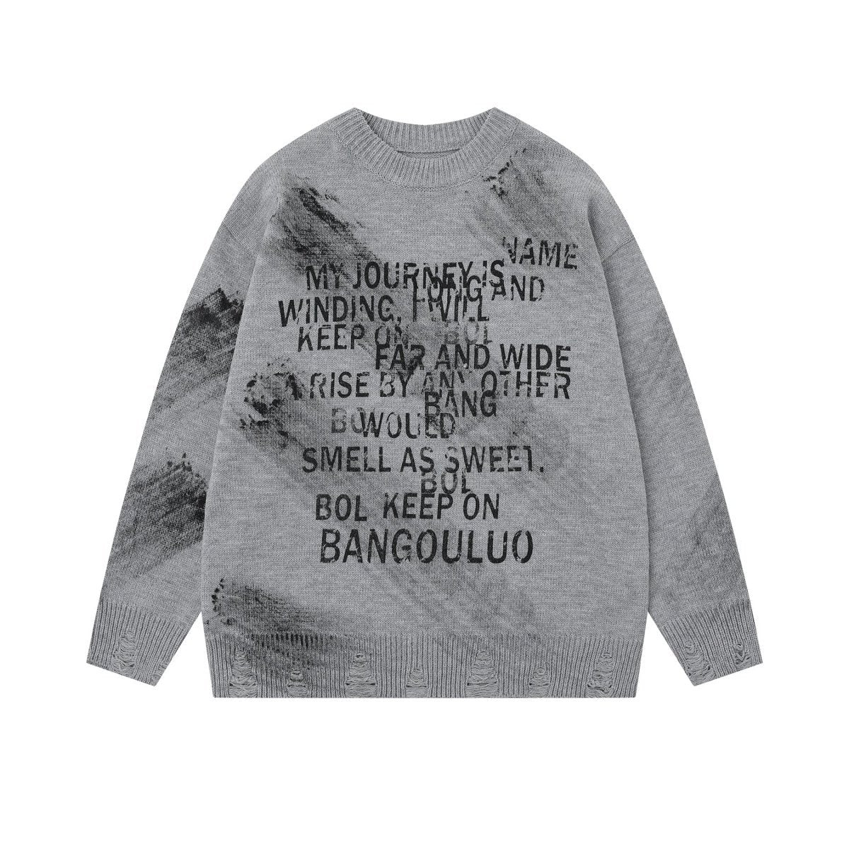 2025 American Style Retro Hip Hop Letter Embroidered Street Campus Style Loose Knit Sweater