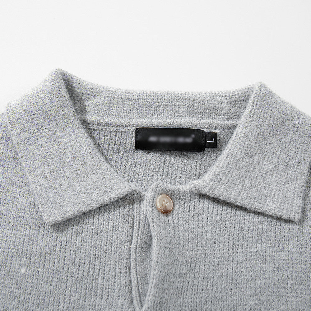 Men's Lapel Sweater European And American Fashion Brand Solid Color Simple Knitted Base Shirt Long Sleeve POLO Collar Sweater Inner Spring And Autumn