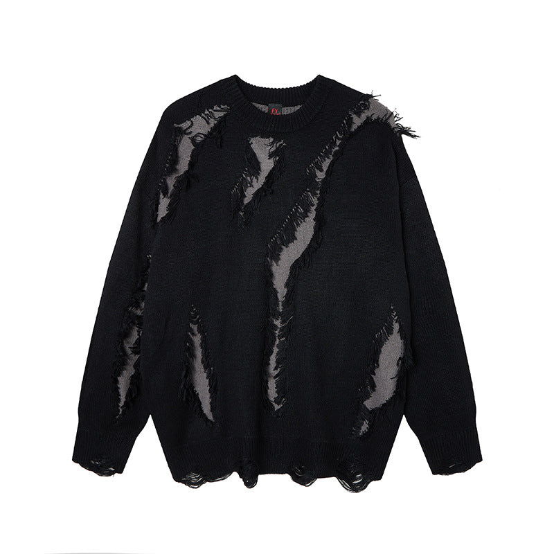 Hip-hop Personalized Men's And Women's Ripped Sweater American-style Oversize Couple's Knitwear Sweater Autumn