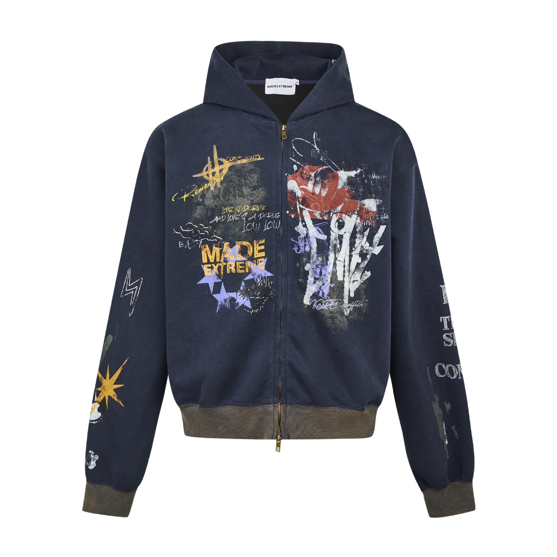 MADEEXTREME Street Hip Hop Graffiti Sweater Men's And Women's Spring And Autumn Oversize Cardigan Hooded Jacket Tide