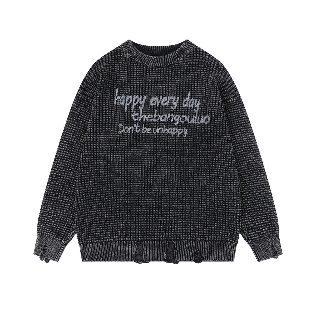 2025 American Fashion Brand Letter Graffiti Irregular Cut Long Sleeve Sweater Men's Hip Hop Sweater