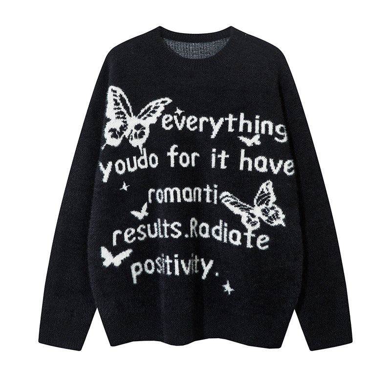 Autumn And Winter New European And American High Street Butterfly Jacquard Knitwear Retro Men's And Women's Hip-Hop Sweater