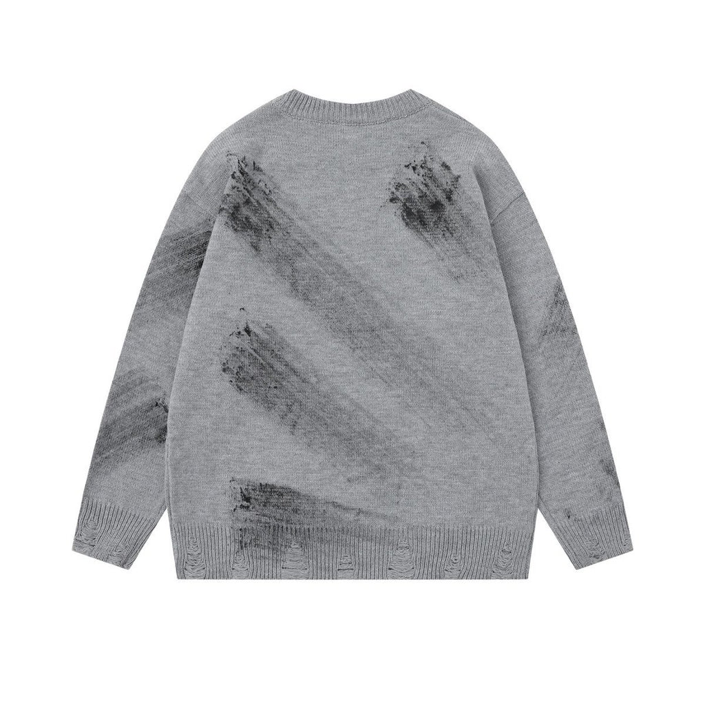 2025 American Style Retro Hip Hop Letter Embroidered Street Campus Style Loose Knit Sweater