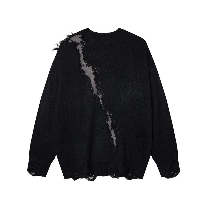 Hip-hop Personalized Men's And Women's Ripped Sweater American-style Oversize Couple's Knitwear Sweater Autumn