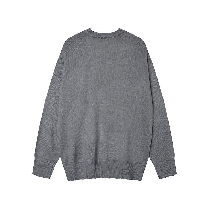American Style Retro Hip-Hop Letter Knitted Crewneck Knitted Top Men's Autumn And Winter Fashion Brand Lazy Style Sweater