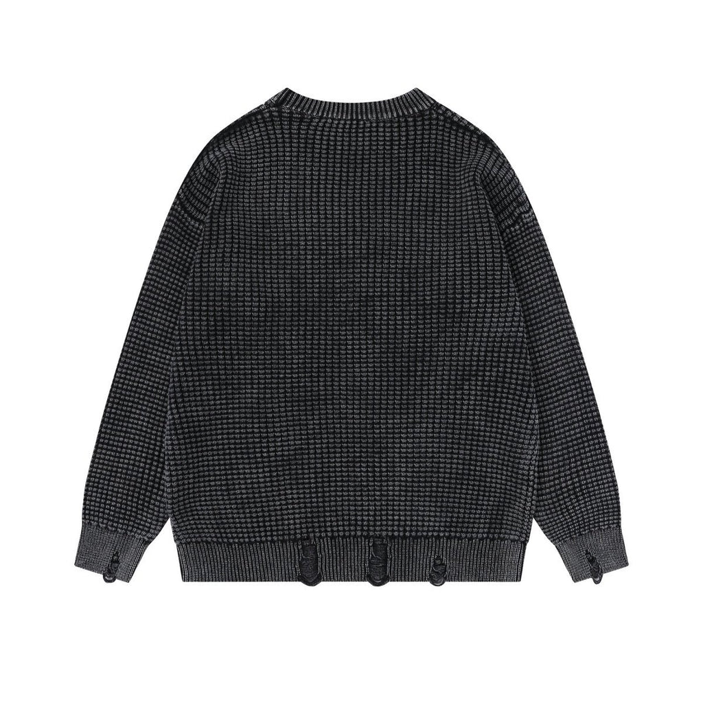 2025 American Fashion Brand Letter Graffiti Irregular Cut Long Sleeve Sweater Men's Hip Hop Sweater
